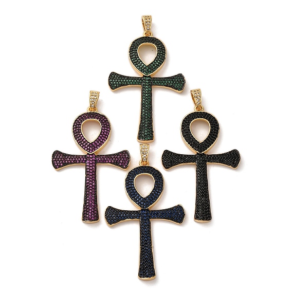 Латунные микро проложить кубического циркония большие кулоны, крест прелести, стойки покрытие, прочное покрытие, без кадмия и без свинца, реальный 18 k позолоченный