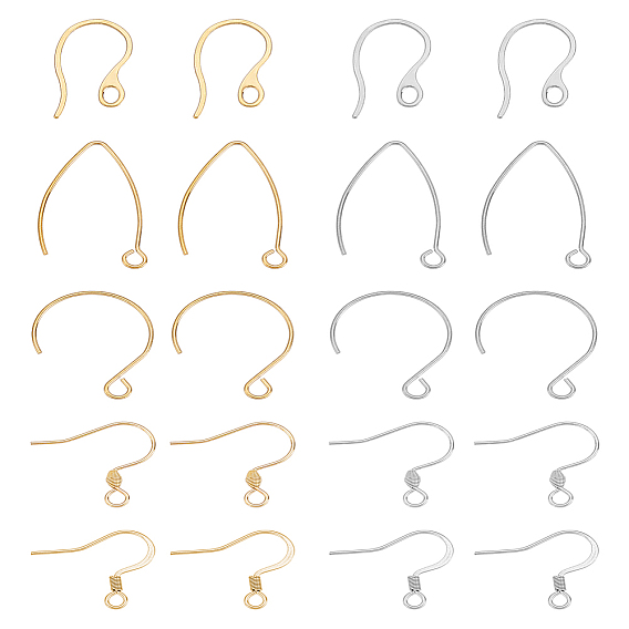 20Pcs 10 Styles 304 Stainless Steel Earring Hooks, Ear Wire