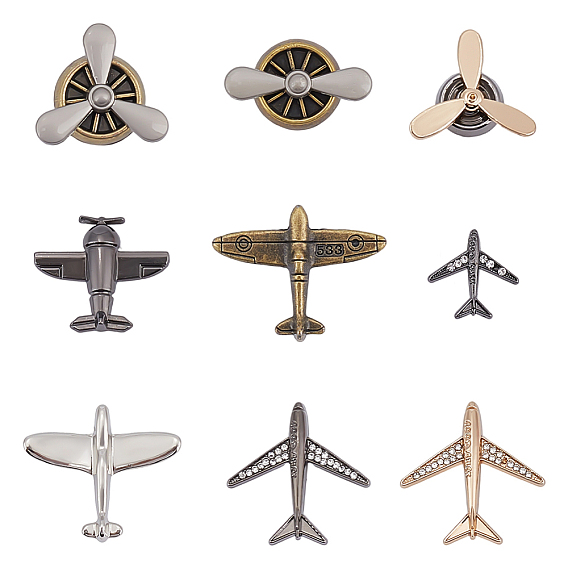 9 шт. 9 стили литые задние булавки для рюкзака и одежды, самолет