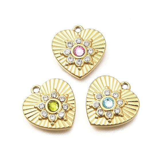 304 подвески из нержавеющей стали, со стразами, ионное покрытие (ip), сердце, реальный 14 k позолоченный