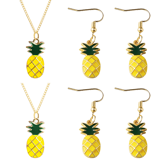 Ананас из эмалевого сплава 2 пары серег-подвесок и 2 ожерелье с подвеской, железные украшения для женщин