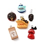 Opaque Resin Pendants, with Iron Loops, Imitation Food, Coffee Theme Charms, Platinum