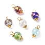 Electroplated Glass Pendants, with Brass & Alloy Findings, AB Color, Faceted Round, Golden