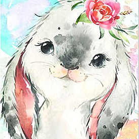 DIY Rectangle Rabbit Theme Diamond Painting Kits, Including Canvas, Resin Rhinestones, Diamond Sticky Pen, Tray Plate and Glue Clay, Cute Rabbit with Flower