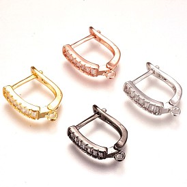 Brass Micro Pave Cubic Zirconia Earring Findings, Hoop Earrings