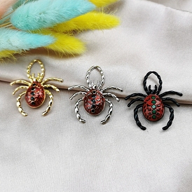 Halloween Themed Alloy Rhinestone Pendants, with Enamel, Spider Charms