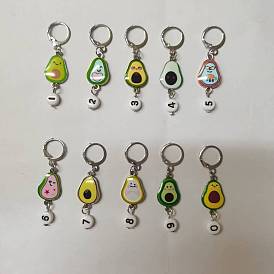 Alliage émail et pendentif acrylique marqueurs de point de verrouillage, marqueur de point de boucle d'oreille en laiton, avocat avec numéro
