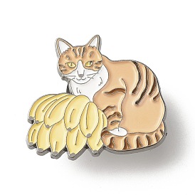 Кот с банановой эмалевой булавкой, брошь из железной эмали с изображением животных для рюкзака, металлический черный 