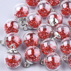 Glass Ball Pendants, with Rhinestone and CCB Plastic Findings, Round