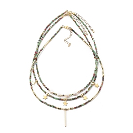 Beaded Necklaces & Pendant Necklace Sets, with Brass Beads & Bar Pendants, Natural Pearl Beads, Glass Beads, 304 Stainless Steel Star Charms & Lobster Claw Clasps, Colorful
