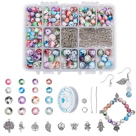 SUNNYCLUE DIY Bracelets & Earrings Kits, include Opaque Spray Painted Acrylic Beads, Alloy Beads & Pendants, Brass Earring Hooks, Iron Findings, Elastic Crystal Thread