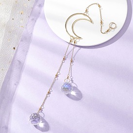 Латунные подвесные ловцы солнца в форме луны, стеклянная круглая кисточка для украшения сада и дома