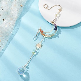 Чакра, натуральные драгоценные камни и подвесные ловцы солнца в форме луны из латуни, стеклянная круглая кисточка для украшения сада и дома