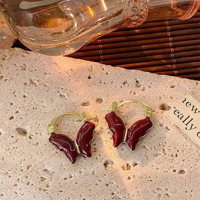 Серьги-кольца из сплава с эмалью, бабочка