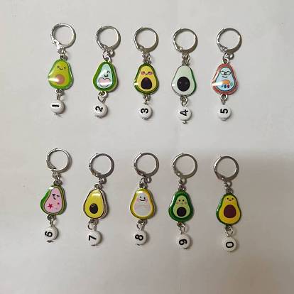 Alliage émail et pendentif acrylique marqueurs de point de verrouillage, marqueur de point de boucle d'oreille en laiton, avocat avec numéro