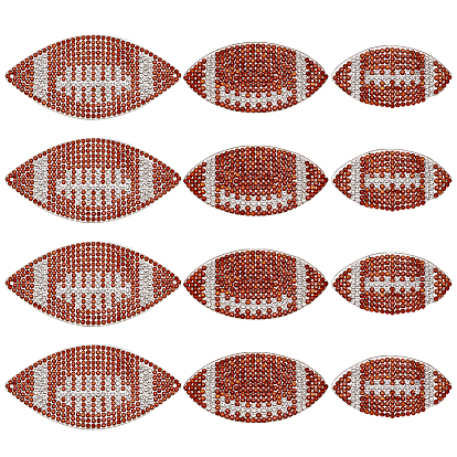 12Pcs 3 Styles Sports Theme Resin Rhinestone Iron on/Sew on Cloth Patches, Rugby