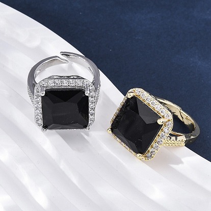 Латунные кольца-манжеты с микропаве и прозрачным цирконием для женщин, Sqaure, со стеклом, без кадмия и без свинца, долговечный, стойки покрытие