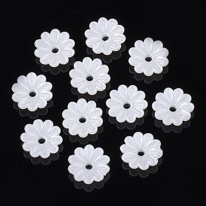 10-Petal ABS Plastic Imitation Pearl Bead Caps, Flower