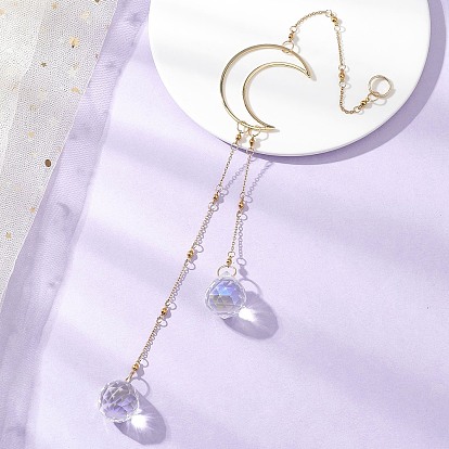 Латунные подвесные ловцы солнца в форме луны, стеклянная круглая кисточка для украшения сада и дома