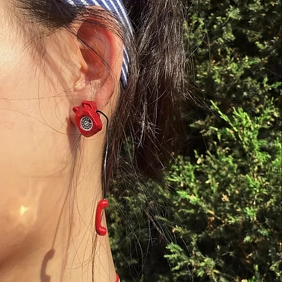 Серьги-гвоздики из сплава и акрила в форме телефона, платина