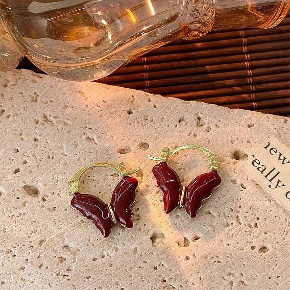 Серьги-кольца из сплава с эмалью, бабочка