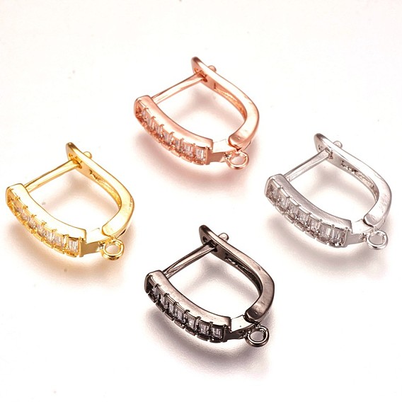 Brass Micro Pave Cubic Zirconia Earring Findings, Hoop Earrings
