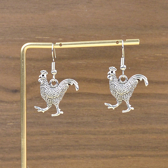 Pendientes colgantes de gallo de aleación de zinc para mujer