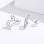 925 Sterling Silver Bunny Stud Earrings, Rabbit Silhouette, with 925 Stamp