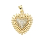 Латунные микропаве прозрачные подвески с фианитом, сердце, без свинца и без кадмия, долговечный, стойки покрытие