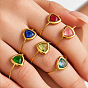 Adjustable 316 Stainless Steel & Glass Cuff Open Rings, Triangle, Golden
