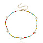 Bohemian Rainbow Transparent Beaded Necklace with Pearl Flower Pendant