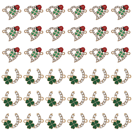 36 шт. 2 стили сплава кристаллы стразы разъем подвески, с эмалью, золотой свет, форма c с клевером и сердце с божьей коровкой