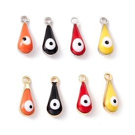 Brass Charms, with Double-sided Enamel, Long-Lasting Plated, Real 18K Gold/925 Sterling Silver Plated, Teardrop with Evil Eye Charms