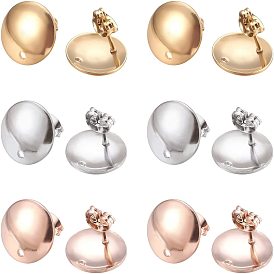 30Pcs 3 Colors Ion Plating(IP) 304 Stainless Steel Stud Earring Findings, Flat Round, for DIY Earring Making Kits