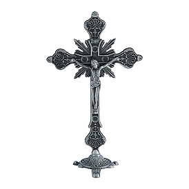 Religion Alloy Crucifix Cross Statue Display Decorations, for Home Office Desktop Decoration