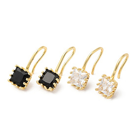 Cubic Zirconia Square Dangle Earrings, Real 18K Gold Plated Brass Jewelry for Women