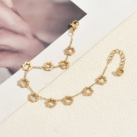 201 Stainless Steel Hollow Flower Link Chain Bracelets for Women