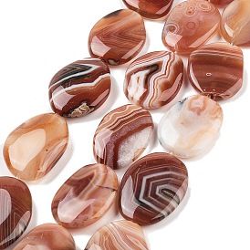 Natural Striped Agate/Banded Agate Beads Strands, Dyed & Heated,  Flat Oval