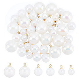 BENECREAT 60Pcs 3 Style ABS Plastic Imitation Pearl Charms, with Light Gold Alloy Findings, Round