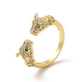 Green Cubic Zirconia Double Leopard Open Cuff Ring, Brass Jewelry for Women, Cadmium Free & Lead Free