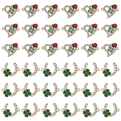 36 шт. 2 стили сплава кристаллы стразы разъем подвески, с эмалью, золотой свет, форма c с клевером и сердце с божьей коровкой