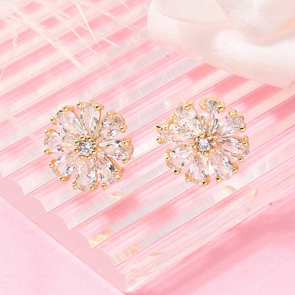 Латунь серьги, со стеклом, цветок