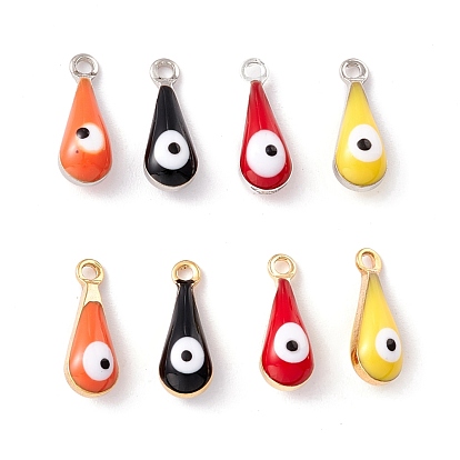 Brass Charms, with Double-sided Enamel, Long-Lasting Plated, Real 18K Gold/925 Sterling Silver Plated, Teardrop with Evil Eye Charms