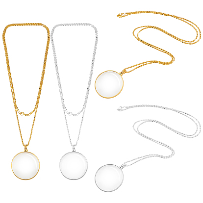 4 piezas 2 colores collares colgantes de lupa redondos y planos para mujeres