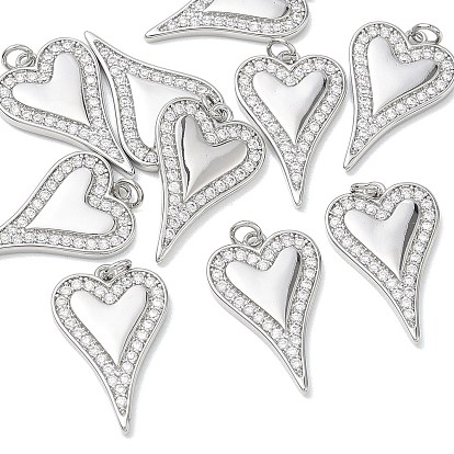 SHEGRACE Valentine's Day Brass Clear Cubic Zirconia Pendants, Heart Charms, Cadmium Free & Lead Free & Nickel Free