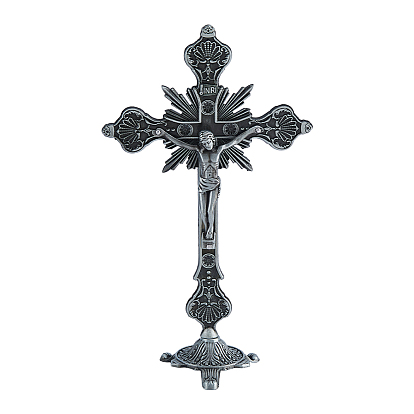Religion Alloy Crucifix Cross Statue Display Decorations, for Home Office Desktop Decoration