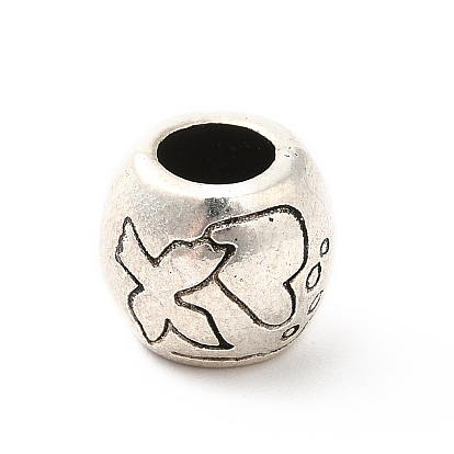 Tibetan Style Alloy European Beads, Large Hole Beads, Rondelle with Pigeon