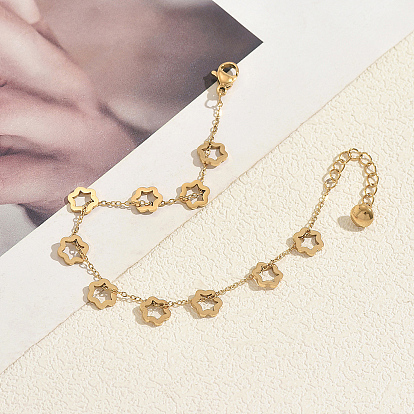 201 Stainless Steel Hollow Flower Link Chain Bracelets for Women
