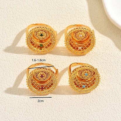 Brass Micro Pave Cubic Zirconia Cuff Open Rings for Women, Round, Golden