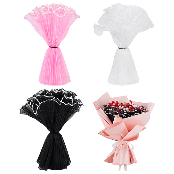 3 шт. 3 цветная полиэстеровая упаковочная бумага для букетов цветов, с кромкой из абс-пластика, имитирующей перламутр, бумага для упаковки букетов морщинистая волнистая сетчатая пряжа